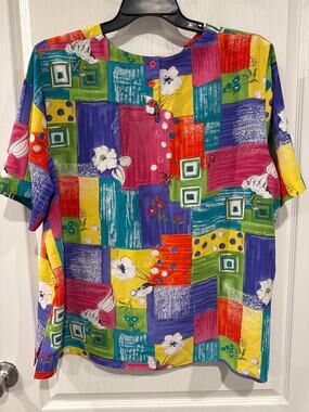 Alfred Dunner 22W Colorful Patchwork Floral Blouse Plus Size Vintage Y2K